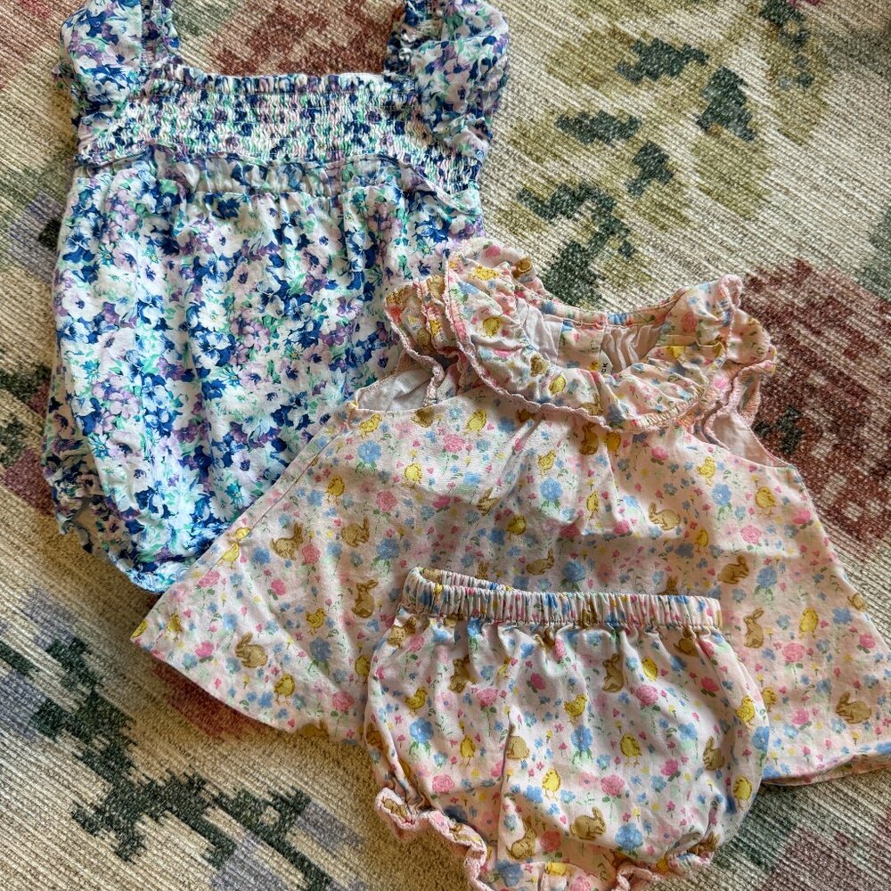 Janie and Jack Floral One-Piece and Two-Piece Set in Blue, Pink, Yellow